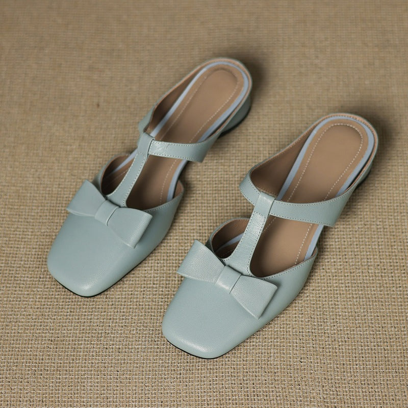Meyra Bow Lambskin Leather Mules