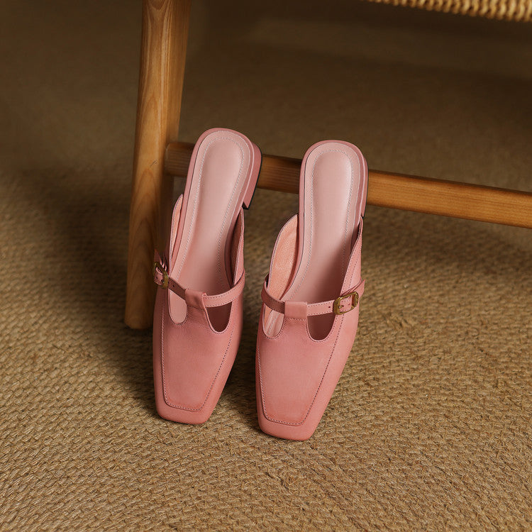 Nyra T-Strap Leather Mules