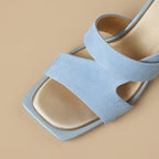Erin Square-Toe Leather Sandal Heels
