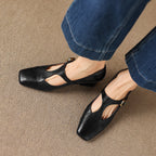 Caelia Square-Toe Leather Mary-Jane Heels