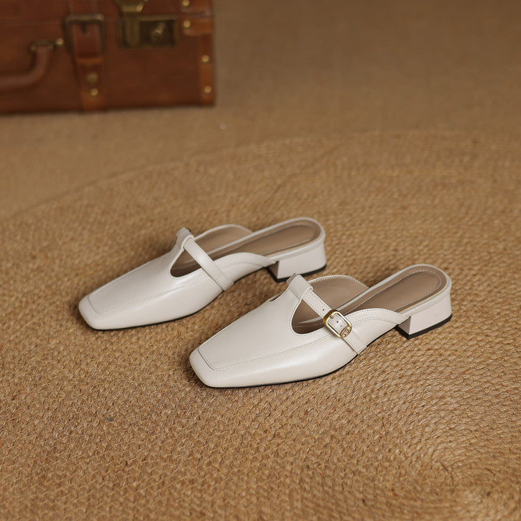 Nyra T-Strap Leather Mules