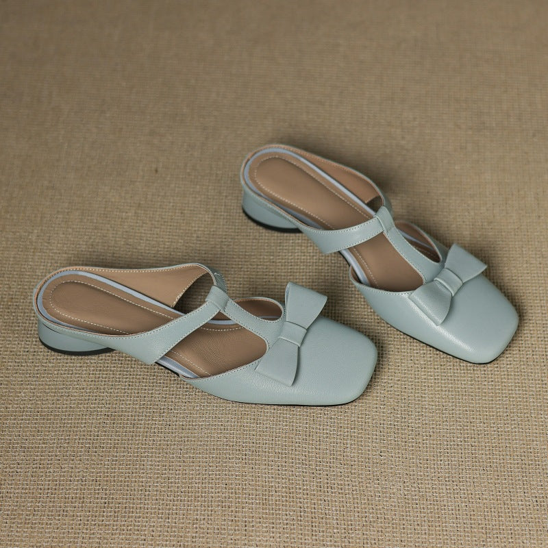Meyra Bow Lambskin Leather Mules