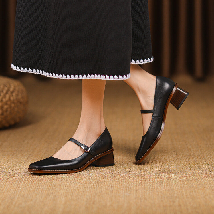 Cirelle Strap Leather Mary-Jane Heels