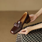 Velmora Bow Leather Loafer Pumps