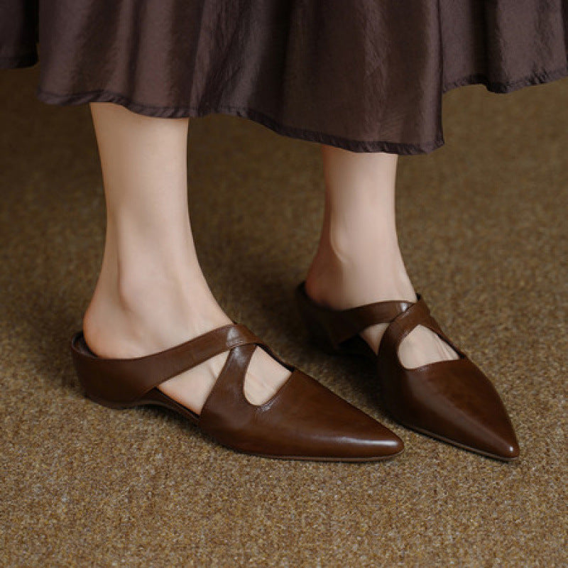 Elira Cross-Strap Leather Mules