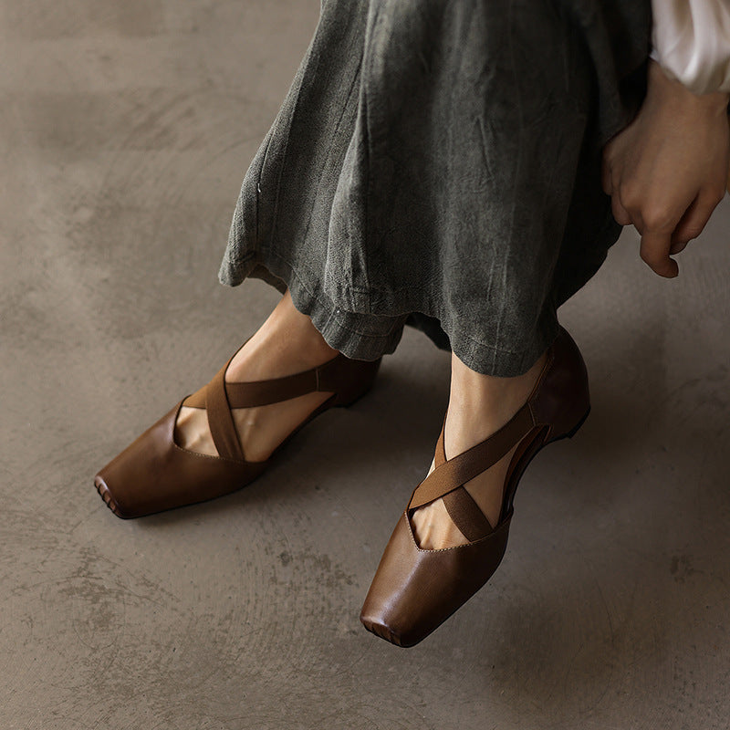Eloria Leather Cross-Strap Heels