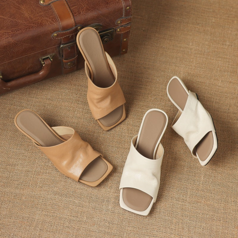 Caia Square-Toe Leather Mules