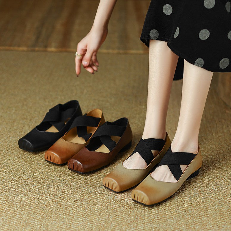 Calira Square Toe Leather Ballets