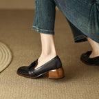 Velmora Bow Leather Loafer Pumps