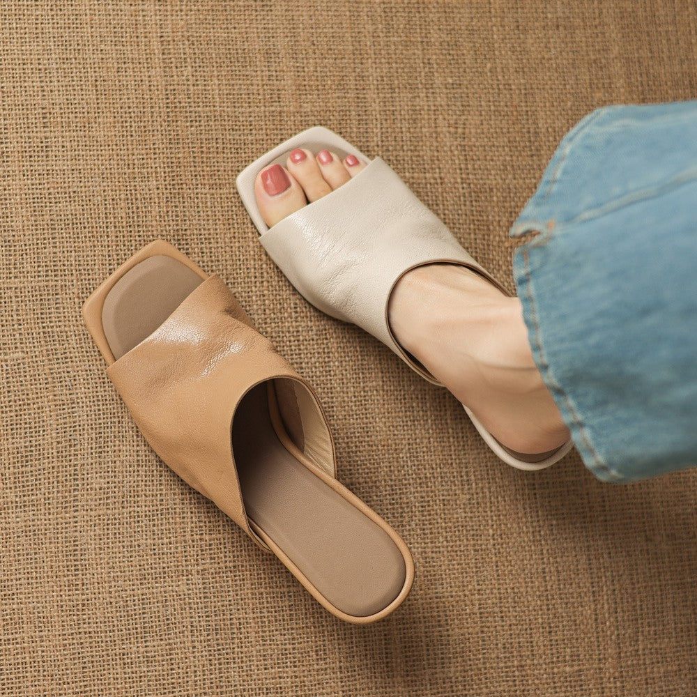 Caia Square-Toe Leather Mules