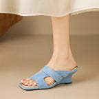 Erin Square-Toe Leather Sandal Heels