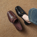 Nelle Square-Toe Leather Loafer Pumps