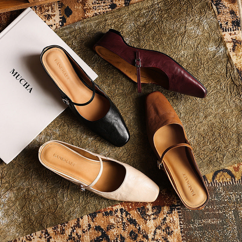 Sera Square-Toe Leather Mules