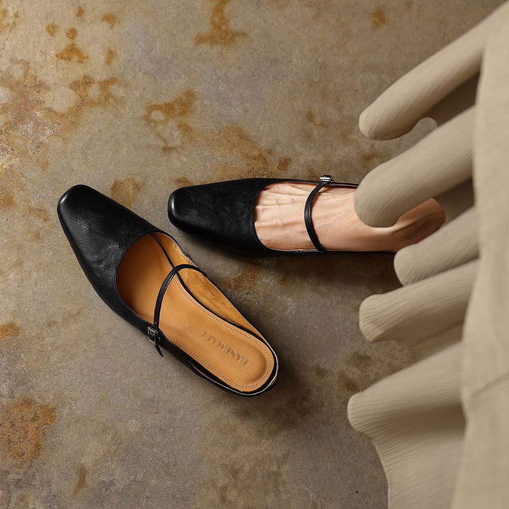 Sera Square-Toe Leather Mules