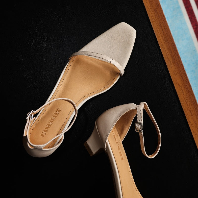 Elara Ankle-Strap Leather Sandal Heels