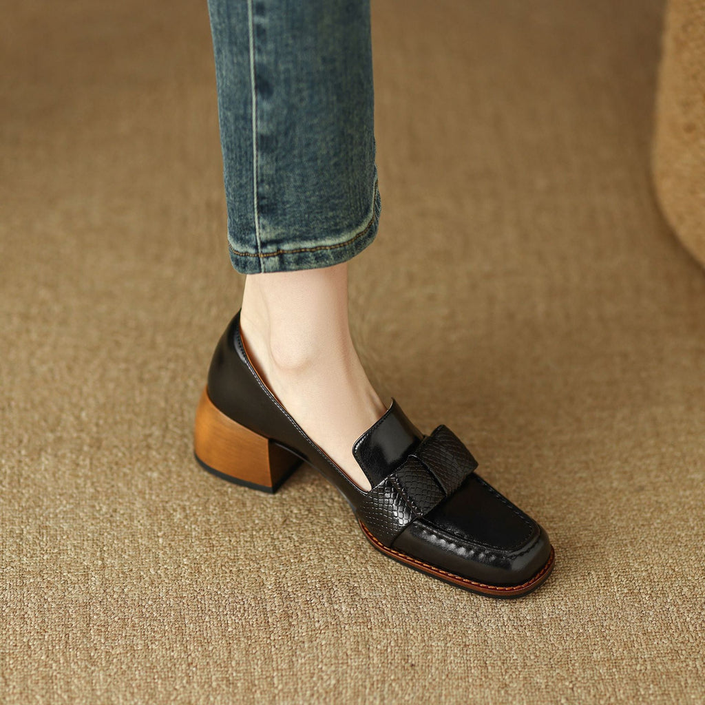 Velmora Bow Leather Loafer Pumps