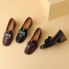 Velmora Bow Leather Loafer Pumps