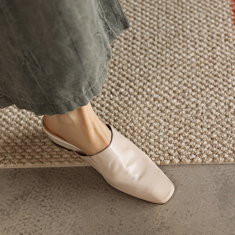 Elise Square-Toe Leather Mules