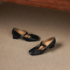 Caelia Square-Toe Leather Mary-Jane Heels