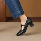 Caelia Square-Toe Leather Mary-Jane Heels