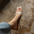 Mara Square-Toe Leather Wedge Mules