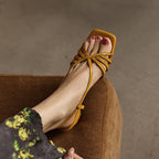 Seren Square-Toe Leather Sandal Heels
