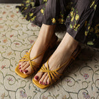 Seren Square-Toe Leather Sandal Heels