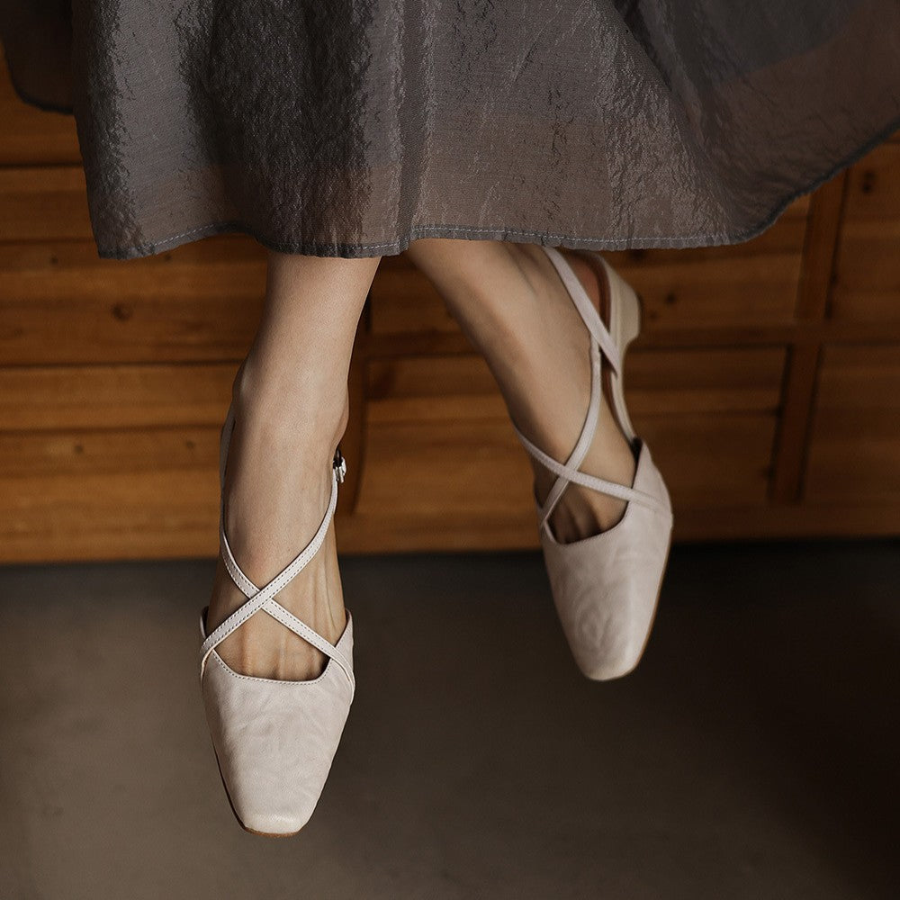 Rianne Cross-Strap Leather Slingback Heels