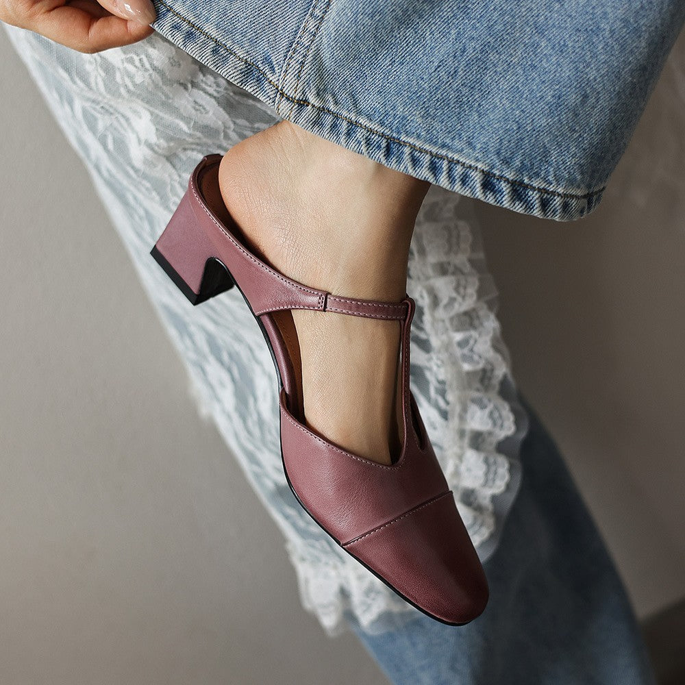 Rovell T-Bar Leather Mules