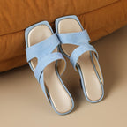 Erin Square-Toe Leather Sandal Heels