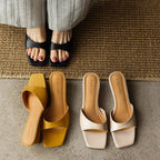 Mara Square-Toe Leather Wedge Mules