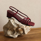 Seren Square-Toe Leather Sandal Heels