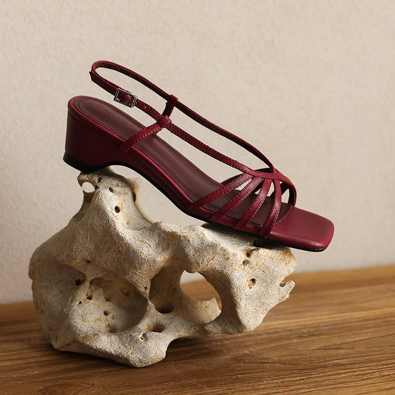 Seren Square-Toe Leather Sandal Heels