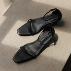 Elara Ankle-Strap Leather Sandal Heels