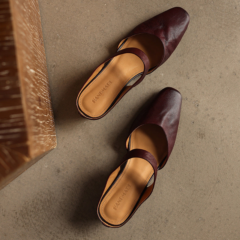 Amelie Square-Toe Leather Mules
