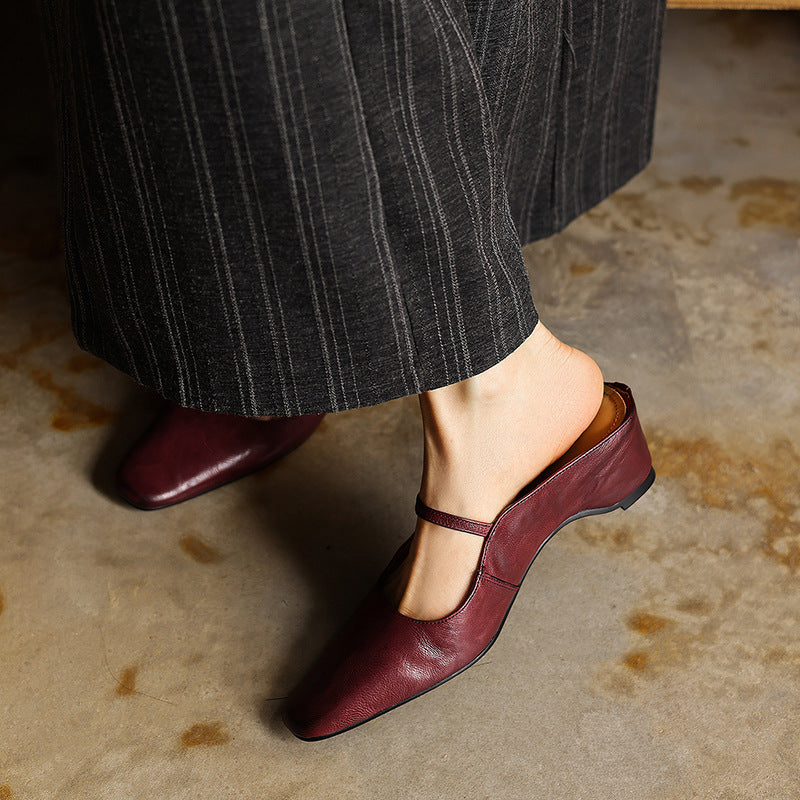 Sera Square-Toe Leather Mules