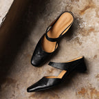 Amelie Square-Toe Leather Mules