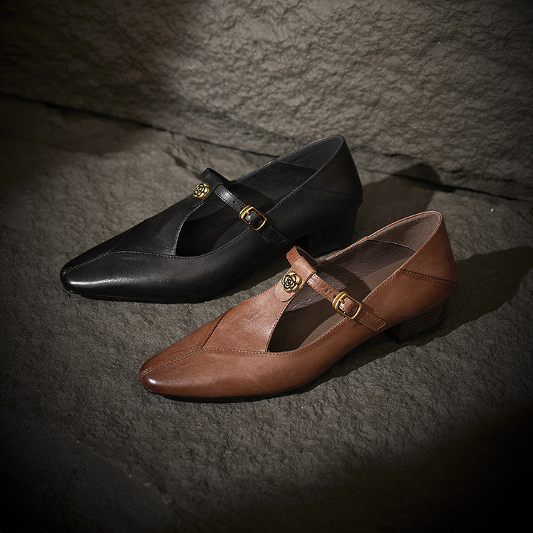 Camélia T-Bar Leather Pumps