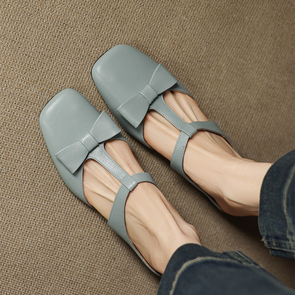 Meyra Bow Lambskin Leather Mules