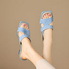Erin Square-Toe Leather Sandal Heels