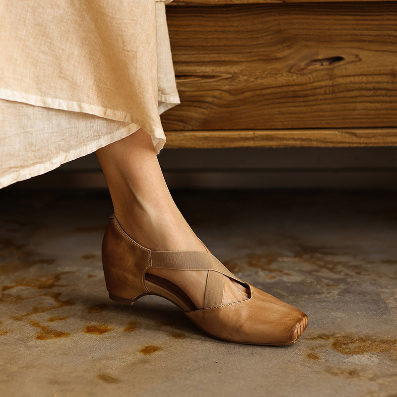 Eloria Leather Cross-Strap Heels