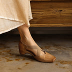 Eloria Leather Cross-Strap Heels