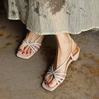 Seren Square-Toe Leather Sandal Heels