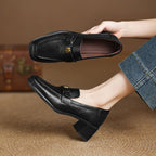 Nelle Square-Toe Leather Loafer Pumps