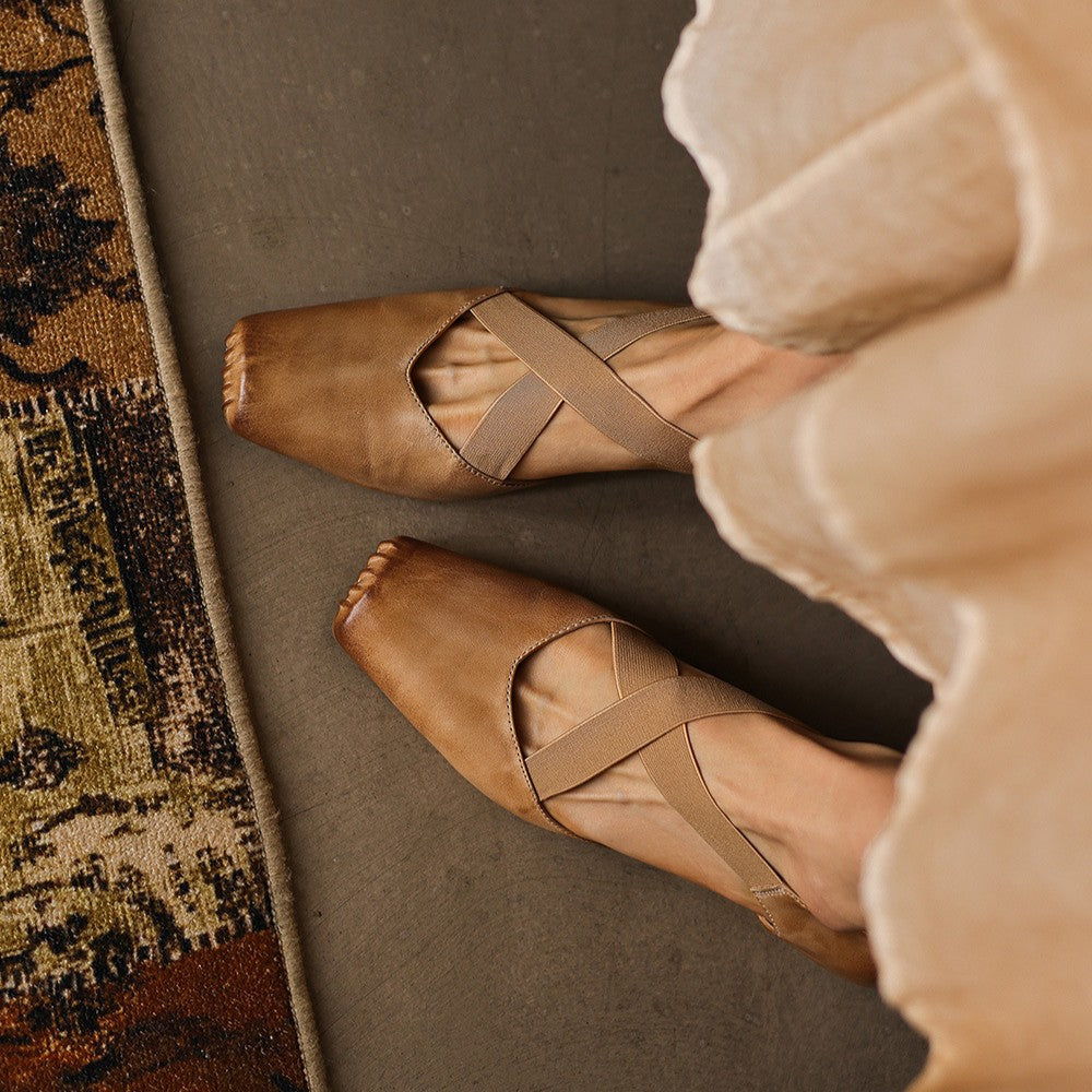Eloria Leather Cross-Strap Heels