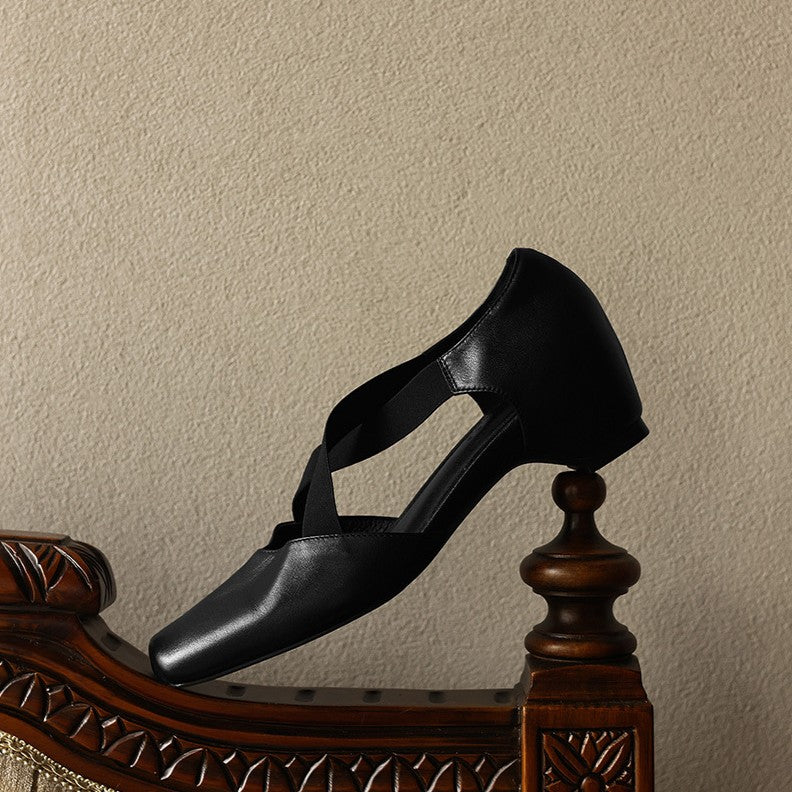 Eloria Leather Cross-Strap Heels
