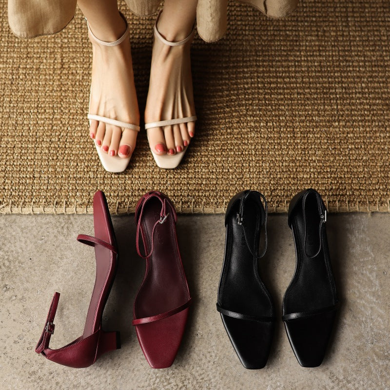 Elara Ankle-Strap Leather Sandal Heels
