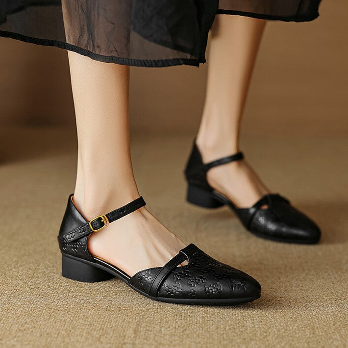 Elara Woven Leather Mary-Janes