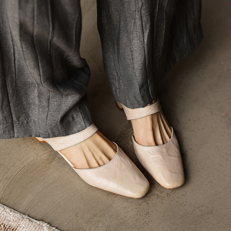 Amelie Square-Toe Leather Mules