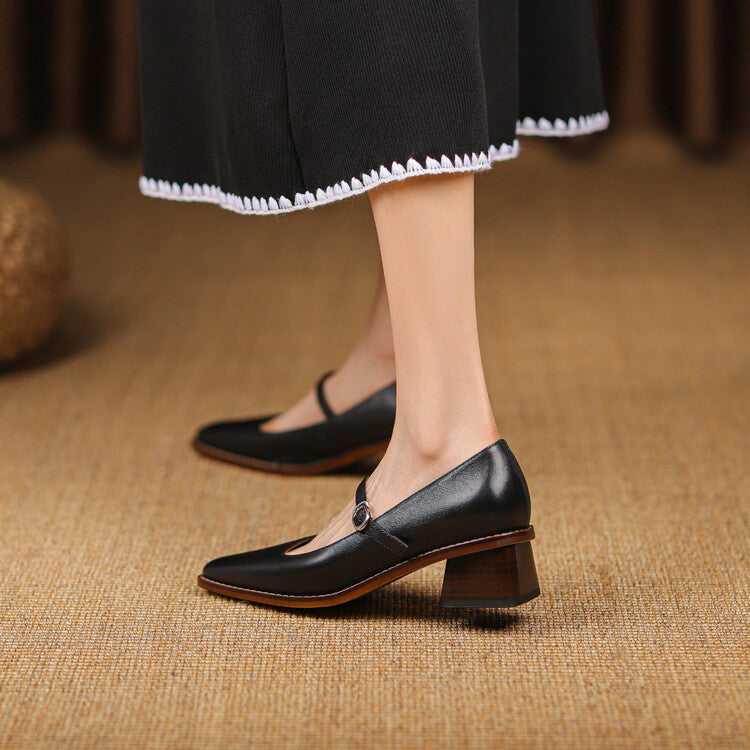 Cirelle Strap Leather Mary-Jane Heels